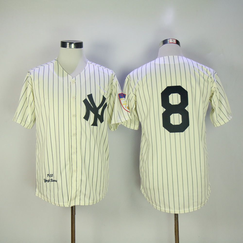 Men New York Yankees #8 No name Cream Throwback MLB Jerseys